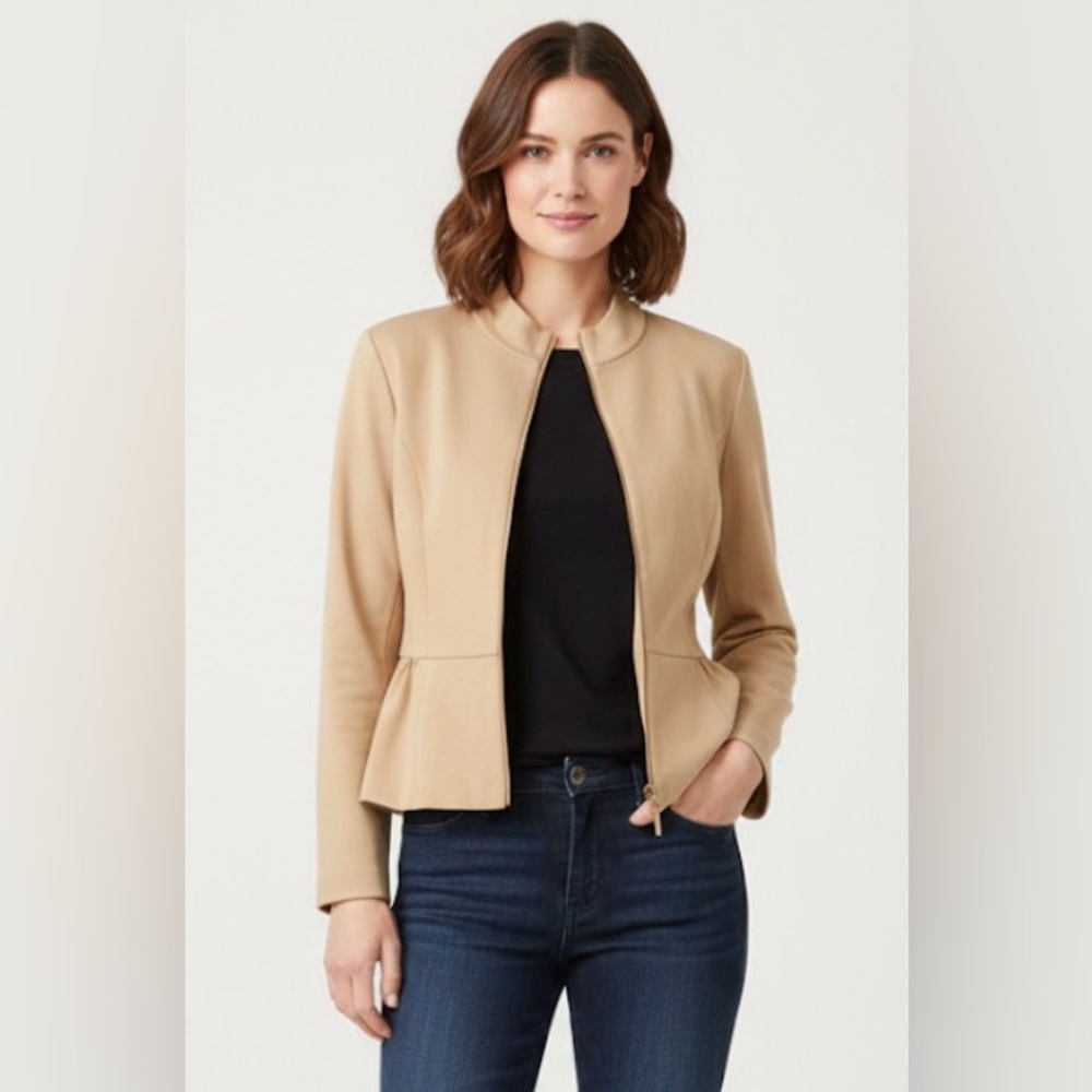 Vintage Spiegel Tan Blazer with Fitted Peplum Silhouette Size 18